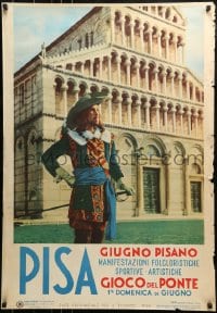 1d163 PISA 27x39 Italian travel poster 1952 man dressed in 17th century period clothing!