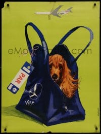 1d165 POLISH AIRLINES 27x36 Polish travel poster 1973 art of puppy in travel bag by Grabianski!