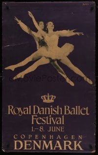 1d169 ROYAL DANISH BALLET FESTIVAL 25x39 Danish travel poster 1951 dancers Lander and Erik Bruhn!