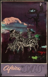 1d175 SAS AFRICA 25x39 Danish travel poster 1960s Scandinavian Airlines, zebras by Otto Nielsen!