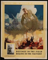 1d098 INDUSTRY THE ARSENAL OF DEMOCRACY 16x20 WWII war poster 1943 soldier by factory, Iligan art!