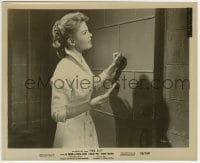 1h319 FLY 8.25x10 still 1958 worried Patricia Owens knocks at the iron door with her letter!