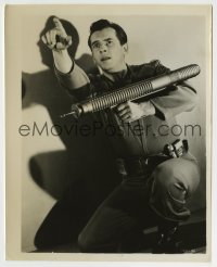 1h322 FORBIDDEN PLANET 8.25x10 still 1956 super close up of Jack Kelly holding ray gun & pointing!