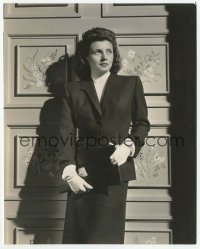 1h546 LENORE AUBERT 7.25x9 still 1942 great close up in two-piece suit dress, gloves & purse!