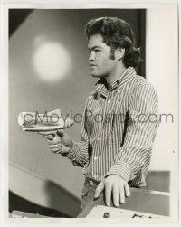 1h655 MONKEES TV 8x10.25 still 1970s great close up of Micky Dolenz holding AstroRay gun!