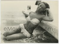 1h782 ROSALIE POSNER 7.25x9.75 news photo 1956 sexy New York model seated in bikini at Lido Beach!