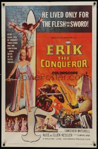 1j312 ERIK THE CONQUEROR 1sh 1963 Mario Bava's Gli Invasori, Cameron Mitchell, cool battle art!