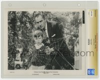 1m087 FLY slabbed 8.25x10 still 1958 classic c/u of Vincent Price & Charles Herbert by spider web!