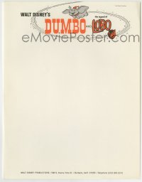 1m121 DUMBO/LEGEND OF LOBO 9x11 letterhead 1972 Walt Disney double-bill, elephants & wolves!