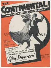 1m184 GAY DIVORCEE sheet music 1934 Astaire & Rogers, The Continental You Kiss While You're Dancing