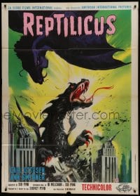 1p377 REPTILICUS Italian 1p 1963 great different art of giant lizard monster crushing city, rare!