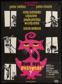 1t409 WHAT'S NEW PUSSYCAT Danish 1965 Frank Frazetta art of Woody Allen, Peter O'Toole & sexy babes!