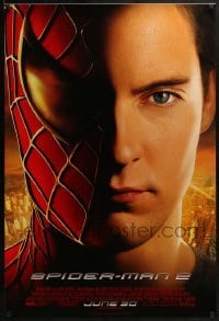 2k812 SPIDER-MAN 2 advance DS 1sh 2004 great close-up image of Tobey Maguire in the title role!