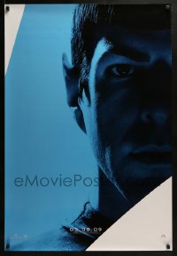 2k822 STAR TREK teaser DS 1sh 2009 close-up image of Zachary Quinto as Spock over blue background!