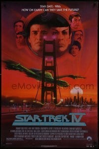 2k827 STAR TREK IV 1sh 1986 art of Leonard Nimoy, Shatner & Klingon Bird-of-Prey by Bob Peak!