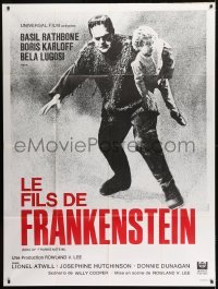 2p957 SON OF FRANKENSTEIN French 1p R1969 cool full-length image of Boris Karloff carrying child!