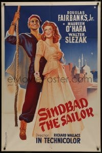 2p699 SINBAD THE SAILOR French 31x47 R1960s Grinsson art of Fairbanks & Maureen O'Hara!