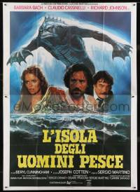 2p471 SOMETHING WAITS IN THE DARK Italian 2p 1979 cool art of sea monster looming over top stars!