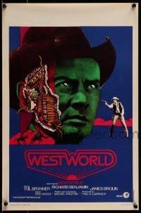 2y560 WESTWORLD Belgian 1974 Michael Crichton, cool artwork of cyborg Yul Brynner by Gommers!