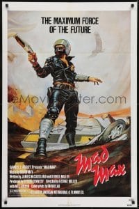 3b509 MAD MAX 1sh R1983 art of wasteland cop Mel Gibson, George Miller Australian action classic!