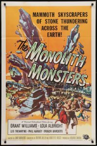 3b559 MONOLITH MONSTERS 1sh 1957 classic Reynold Brown sci-fi art of living skyscrapers!