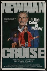 3g229 COLOR OF MONEY 1sh 1986 Robert Tanenbaum art of Paul Newman & Tom Cruise playing pool!