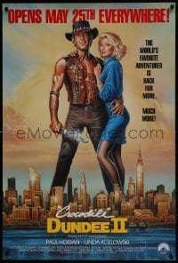 3g237 CROCODILE DUNDEE II advance 1sh 1988 great art of Paul Hogan & Kozlowski over NY by Goozee!