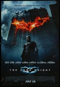 3g247 DARK KNIGHT advance DS 1sh 2008 Christian Bale as Batman in front of burning bat symbol!