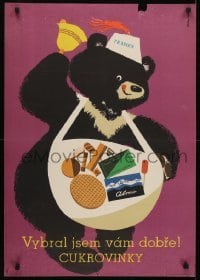 3k301 PRAMEN 23x33 Czech advertising poster 1964 Szilas art of a bear with a bell and an apron!