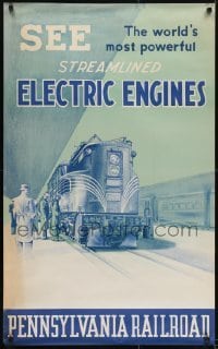 3k088 PENNSYLVANIA RAILROAD 25x41 travel poster 1950's world's most powerful electric engines!