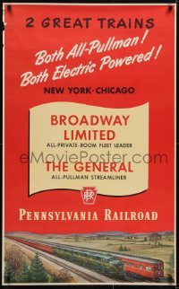 3k086 PENNSYLVANIA RAILROAD 25x41 travel poster 1930s Broadway Limited, General - 2 great trains!