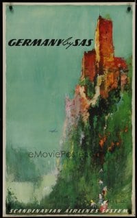 3k090 SAS GERMANY Danish travel poster 1950s wonderful Otto Nielson art of castle!