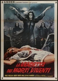 3p397 VENGEANCE OF THE ZOMBIES Italian 1p 1973 different art of undead army over near-naked woman!