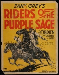 3p176 RIDERS OF THE PURPLE SAGE WC 1931 cool art of cowboy George O'Brien, Zane Grey, ultra rare!