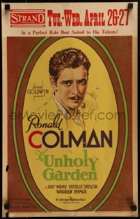 3p217 UNHOLY GARDEN WC 1931 great art of Ronald Colman, Ben Hecht & Charles MacArthur, very rare!