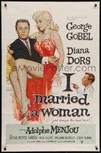 3y407 I MARRIED A WOMAN 1sh 1958 artwork of sexiest Diana Dors sitting in George Gobel's lap!