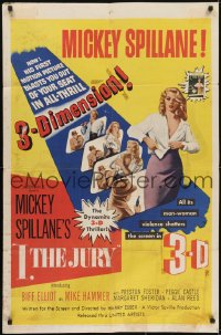 3y413 I, THE JURY 3D 1sh 1953 Mickey Spillane, great images of sexy girl stripping!