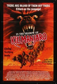 3y415 IN THE SHADOW OF KILIMANJARO 1sh 1986 cool art of rampaging deadly wild baboons!