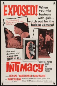 3y425 INTIMACY 1sh 1966 Jack Ging, Joan Blackman, watch out for the hidden camera!