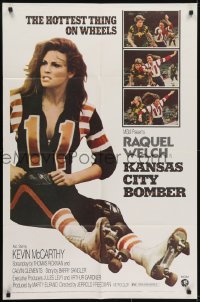 3y453 KANSAS CITY BOMBER revised 1sh 1972 sexy roller derby girl Raquel Welch, the hottest thing on wheels!