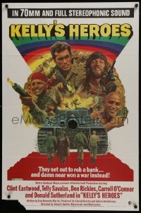 3y455 KELLY'S HEROES 1sh R1972 Clint Eastwood, Telly Savalas, Don Rickles, Donald Sutherland, 70mm!