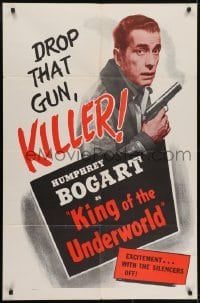 3y460 KING OF THE UNDERWORLD 1sh R1956 Francis, Humphrey Bogart w/45, drop that gun killer!