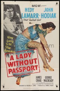 3y469 LADY WITHOUT PASSPORT 1sh 1950 sexy Hedy Lamarr & John Hodiak with two other men!