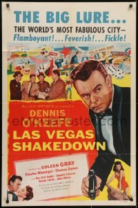 3y472 LAS VEGAS SHAKEDOWN 1sh 1955 gambling Dennis O'Keefe in the world's most fabulous city!