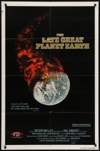 3y477 LATE GREAT PLANET EARTH 1sh 1976 wild artwork image of Earth in outer space on fire by MAP!