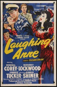 3y478 LAUGHING ANNE 1sh 1954 really cool artwork of Wendell Corey & Margaret Lockwood!