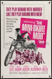 3y564 MINI-SKIRT MOB 1sh 1968 AIP bikers, sexy hog straddling female animal on the prowl!