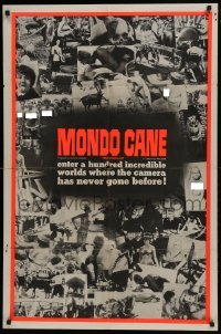 3y571 MONDO CANE 1sh 1963 classic early Italian documentary of human oddities, red title, dayglo!