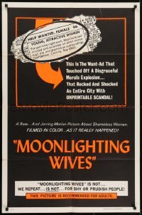 3y575 MOONLIGHTING WIVES 1sh 1966 Joseph Sarno want-ad sex, not for shy or prudish people!