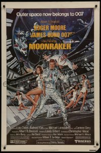 3y576 MOONRAKER 1sh 1979 art of Moore as James Bond & sexy Lois Chiles by Daniel Goozee!